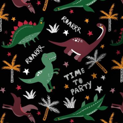 Dinosaurs - Party time Fabric  black