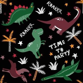 Dinosaurs - Party time Fabric  black