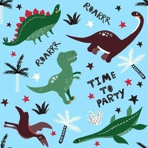Dinosaurs - Party time Fabric light blue