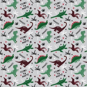 Dinosaurs - Party time Fabric light gray