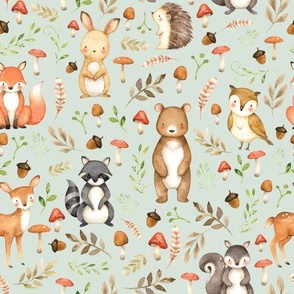 woodland animals autumn green