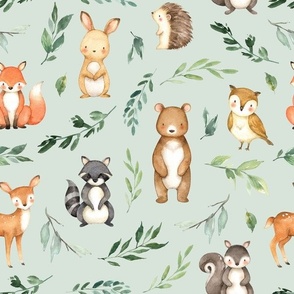 woodland animals leaves green