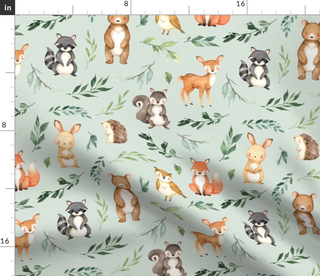 woodland animals leaves green