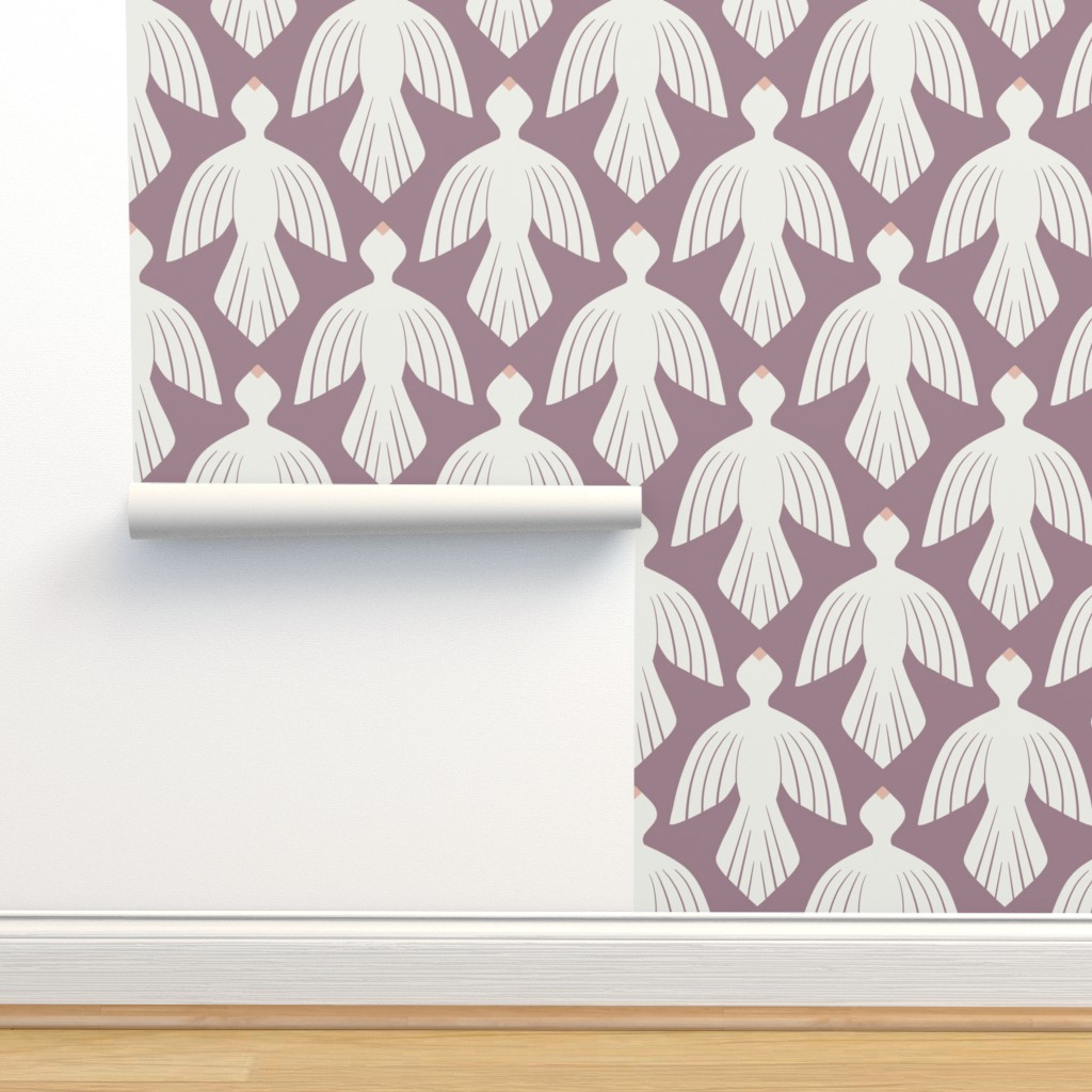 Art Deco Doves | Pantone Elderberry Wallpaper | Spoonflower