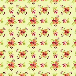 Red Berry Blooms-Scatter Floral on Light Green