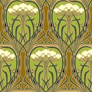 Vibrant spring Art Nouveau floral ogee design
