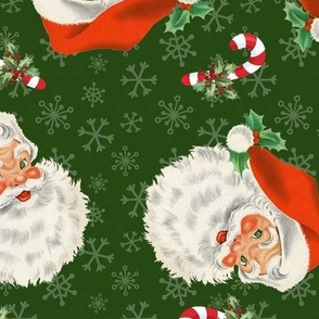 Retro Santa And Snowflakes Dark Green