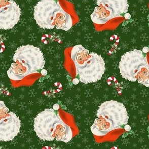 Retro Santa And Snowflakes Dark Green Small