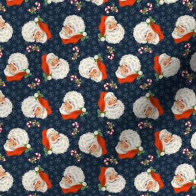 Retro Santa And Snowflakes Navy Very Small