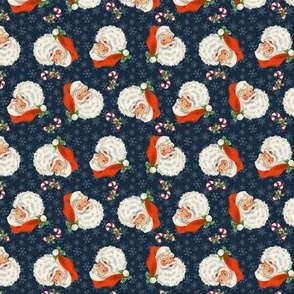 Retro Santa And Snowflakes Navy Very Small