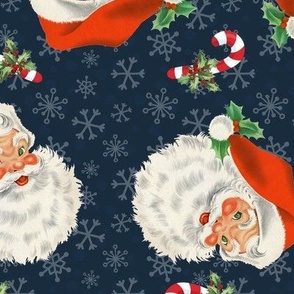 Retro Santa And Snowflakes Navy