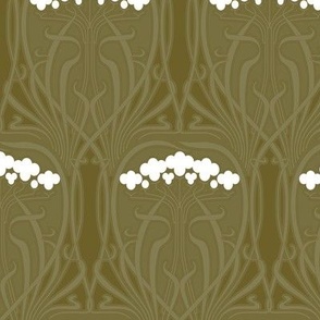 Neutral monochrome Art Nouveau floral ogee design