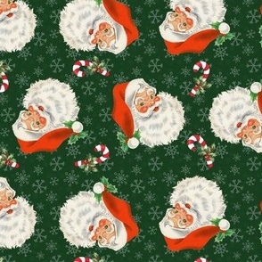 Retro Santa And Snowflakes Emerald Green Small