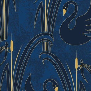 by the pond - art deco dark blue - large scale