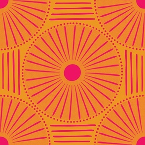Round tile - pink on yellow