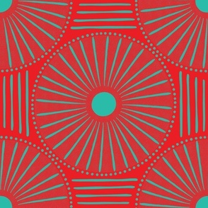 Round tile - turquoise on red