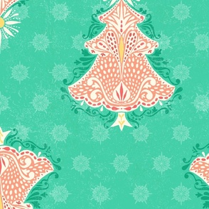 Christmas Tree Damask Mint and Coral - XL