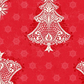 Christmas Tree Damask Festive Red - XL