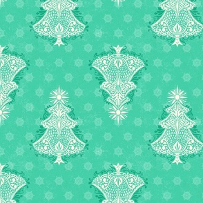 Christmas Tree Damask Mint Green - Large