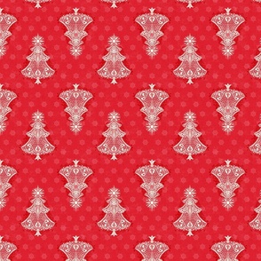 Christmas Tree Damask Festive Red