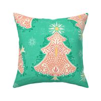 Christmas Tree Damask Ditsy Mint and Coral - XL