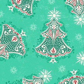 Christmas Tree Damask Ditsy Mint Green - XL