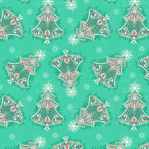 Christmas Tree Damask Ditsy Mint Green - Large