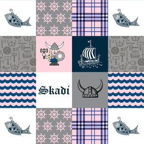 SKADI Viking Girl Nautical Patchwork | Pink, Navy, Gray, Purple Plaid | 3x3 4.5”SQ