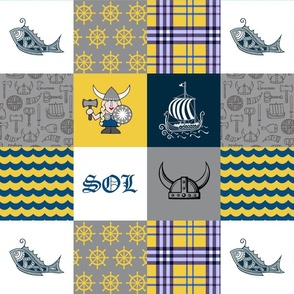 SOL Viking Girl Nautical Patchwork | Gold, Navy, Gray, Purple Plaid | 3x3 4.5”SQ