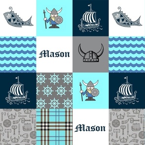 MASON Viking Boy Nautical Patchwork | Teal, Navy, Gray, Plaid | 4x3 4.5”SQ