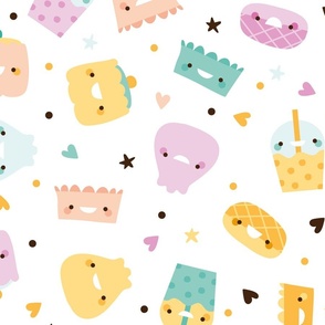 Happy cute Kawaii Mochi Dumplings and Boba Tea with hearts and stars food _ beverage novelty