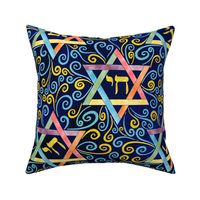 (L) Watercolor Magen David - Black/Dark Navy Background