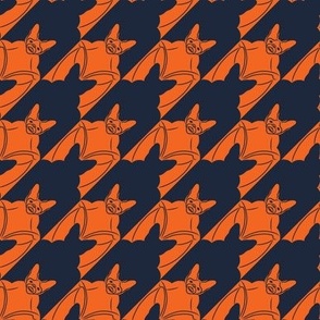 Small Batstooth - Halloween houndstooth with Bats in Orange and Midnight Blue 