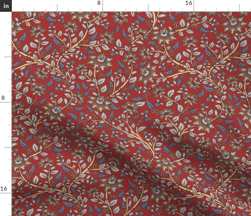 Floral Kalamkari, Dark Red