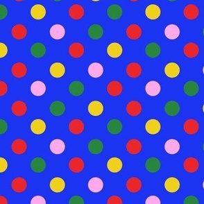 colorful polka dots on bright blue