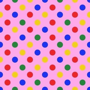 Colorful polka dots on pink
