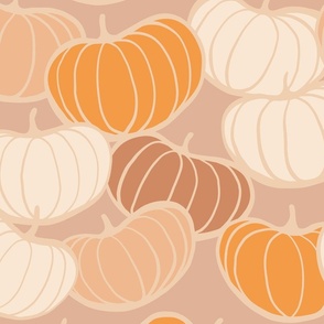 LARGE - Retro Pumpkin Love Pattern 2. Cosy Earthy Orange & Ivory