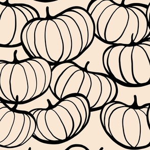 LARGE - Retro Pumpkin Love Pattern 3. Black and Ivory