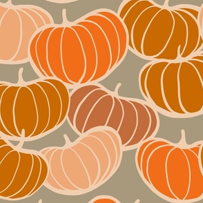 LARGE - Retro Pumpkin Love Pattern 4. Burnt orange and Green