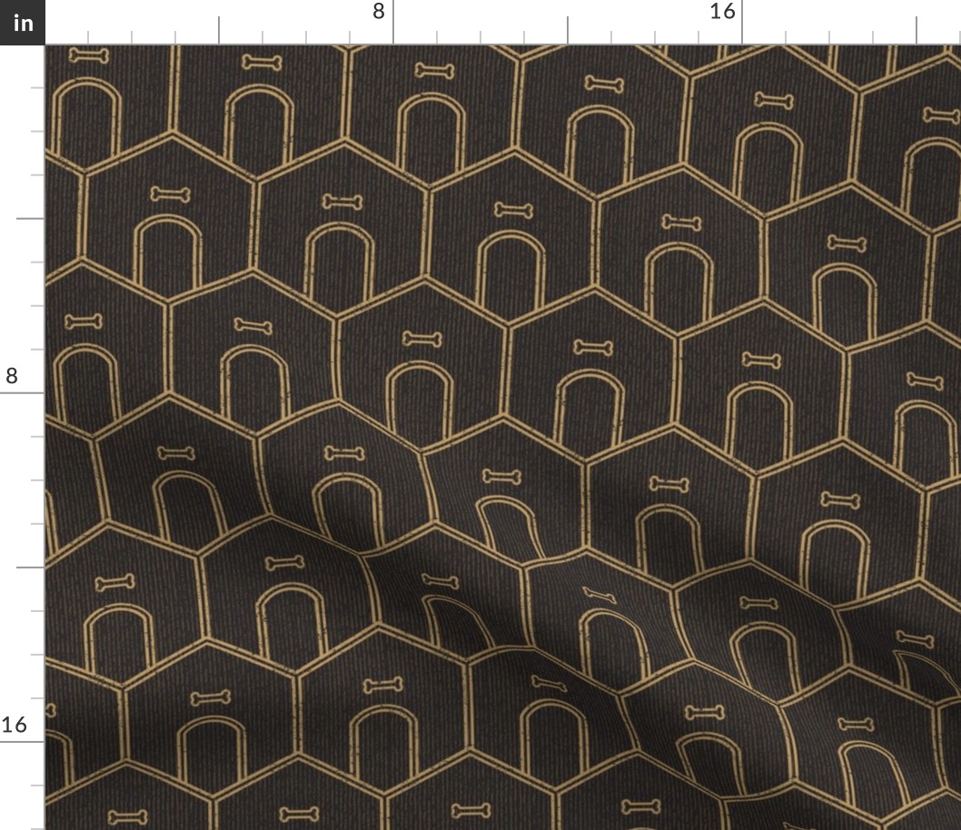 Dog House Geometric - Double Rule Stripe - Gold on Black - Medium