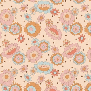 Medium Groovy Retro Floral on Beige
