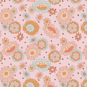 Medium Groovy Retro Floral on Pink