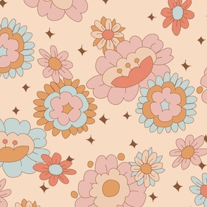 Large Groovy Retro Floral on Beige
