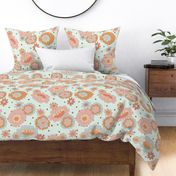 Large Groovy Retro Floral on Minty Blue
