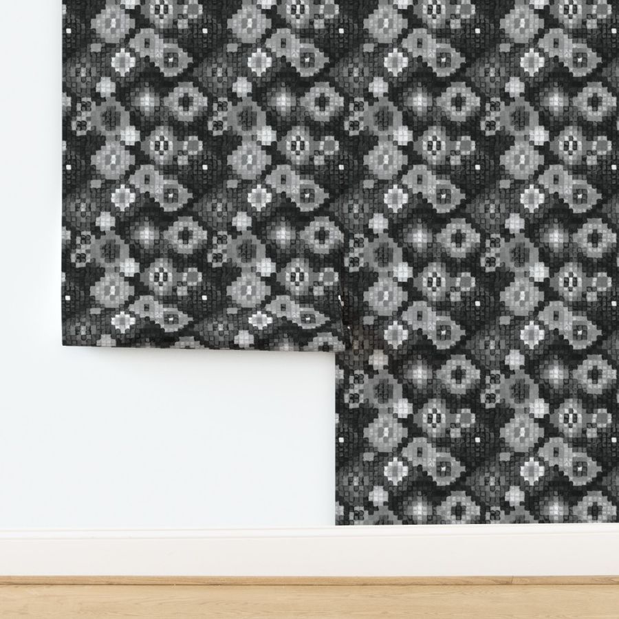  Black and white square flower pattern