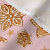 Large Scale Frosted Holiday Cookies Gingerbread Reindeer Santa Christmas Trees on Soft Pink