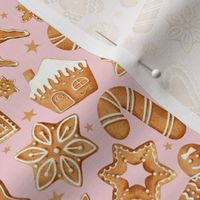 Medium Scale Frosted Holiday Cookies Gingerbread Reindeer Santa Christmas Trees on Soft Pink