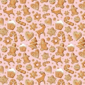Small Scale Frosted Holiday Cookies Gingerbread Reindeer Santa Christmas Trees on Soft Pink