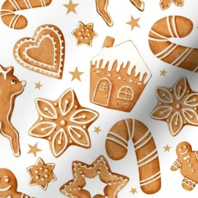 Large Scale Frosted Holiday Cookies Gingerbread Reindeer Santa Christmas Trees on White