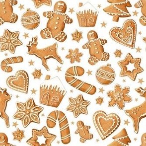 Medium Scale Frosted Holiday Cookies Gingerbread Reindeer Santa Christmas Trees on White